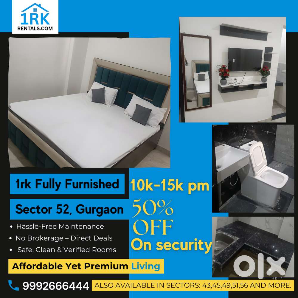 Affordable 1RK for Rent in Sector 52 Gurgaon  Fully Furnished ₹10–15k