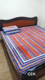 Wooden Double Bed Diwan with mattress and storage box