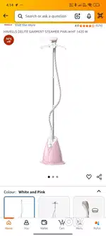 HAVELLS DELITE GARMENT STEAMER PINK-WHT 1420W