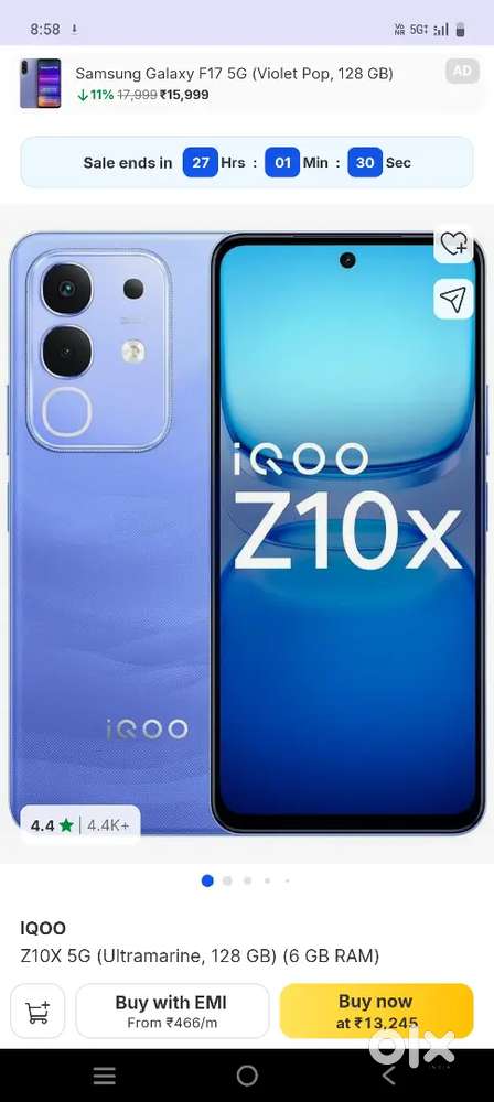 (IQOO Z10X)(5g)( 6GB ram 128 GB storage )( 13 day use)
