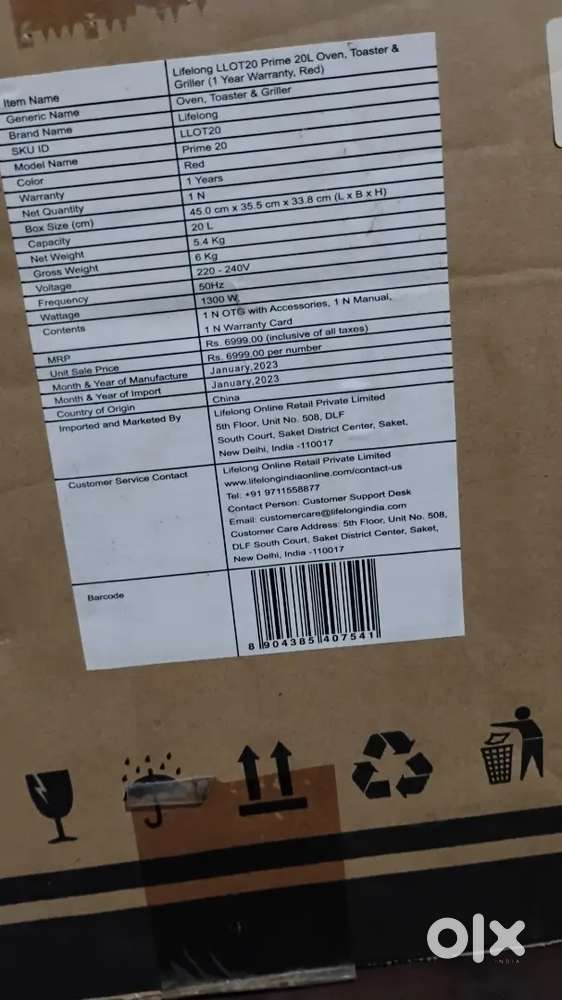 Lifelong otg(oven toaster griller)