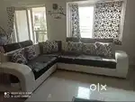 L-Shape Sofa with Cushion, 4 puffy & Centre Table