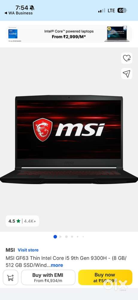 MSI GF63 Thin – Intel Core i5 (9th Gen)  8GB RAM  512GB SSD