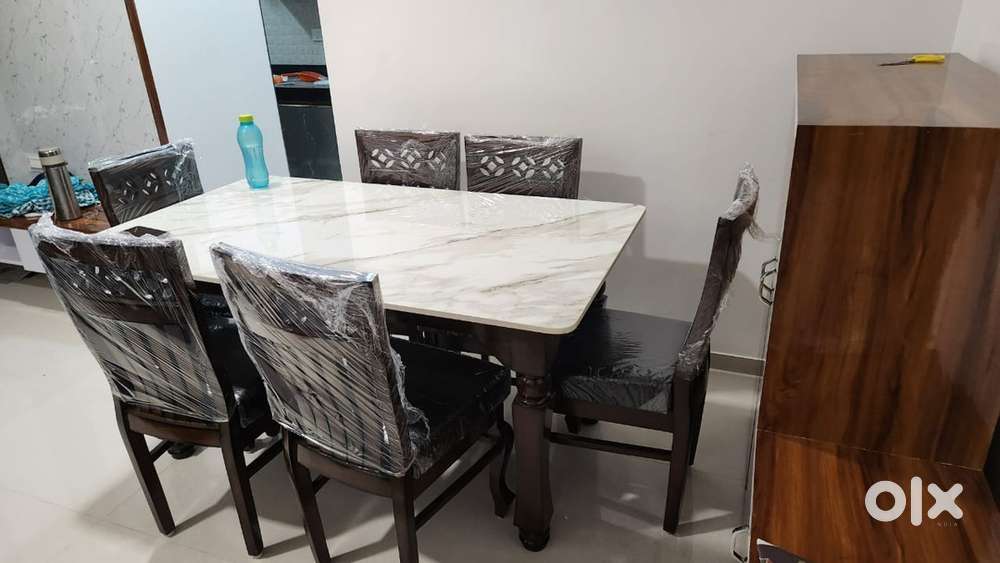 Brand New 6-Seater Marble Top Dining Table with Cushioned Chairs