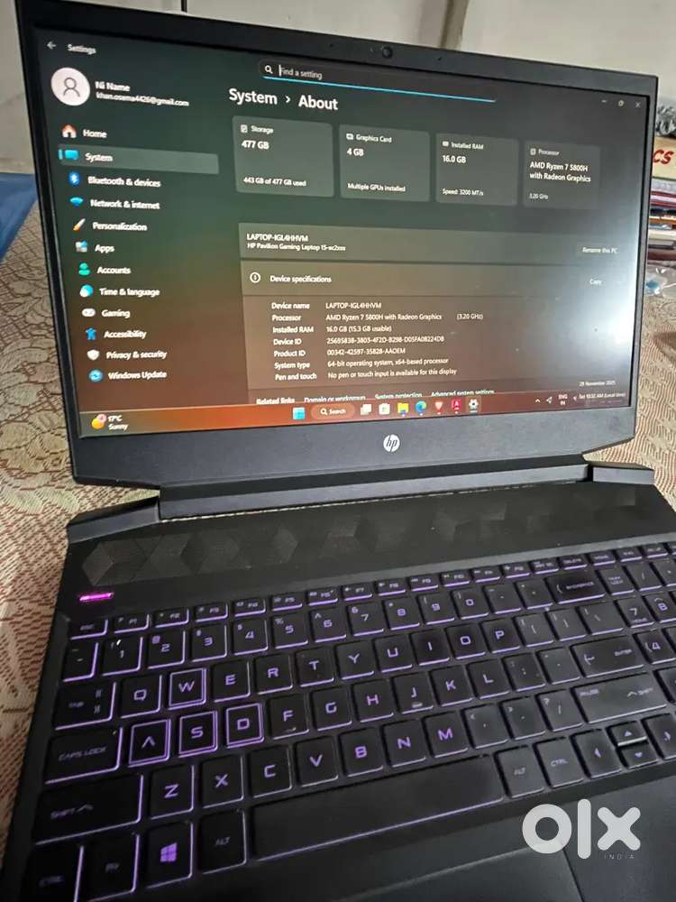 HP PAVILLION 144HZ RYZEN 7, 4GB RTX3050, 16GB/512GB