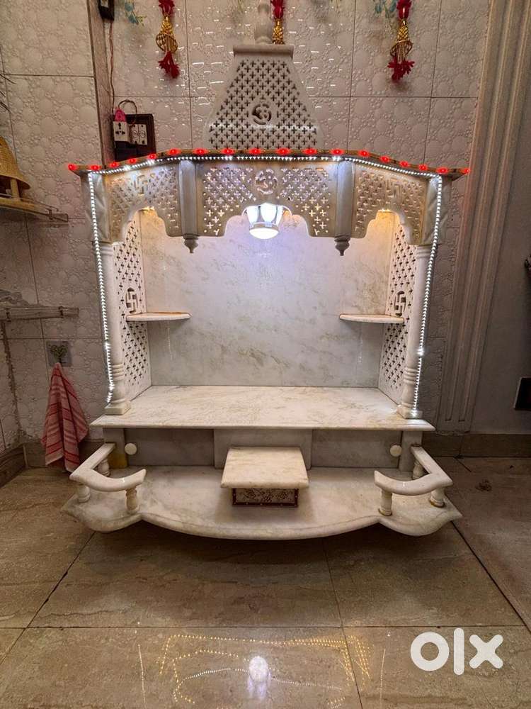 White Marble Temple with Carved Designs and Shelves (Combo deal)