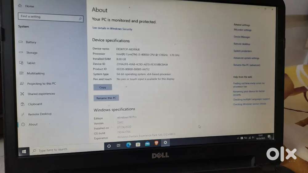 Dell Laptop  i3 4th Gen  8 GB RAM  Win 10 Pro  Good condition