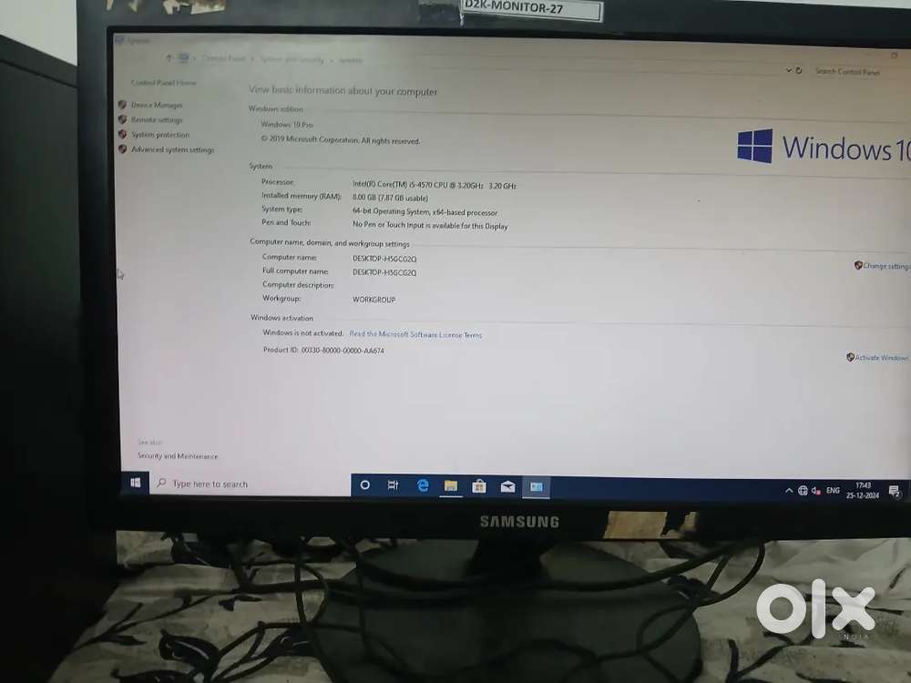 Desktop core i5 4th generation 8gb ram 500gb hard disk 19 inch monitor