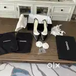 Chanel Lambskin Black Cap Toe Slingback Shoes