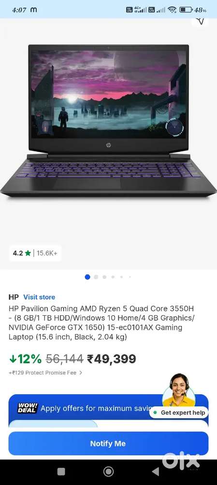 HP Pavilion Gaming AMD Ryzen 5 Quad Core 3550H