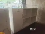 Huge wood counters with glass on top