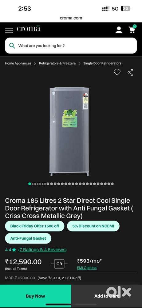 Brand new Croma 185 Litres Refrigerator