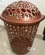 Round Laundry Basket with Lid  Clothes and Utility Use  Brown Color