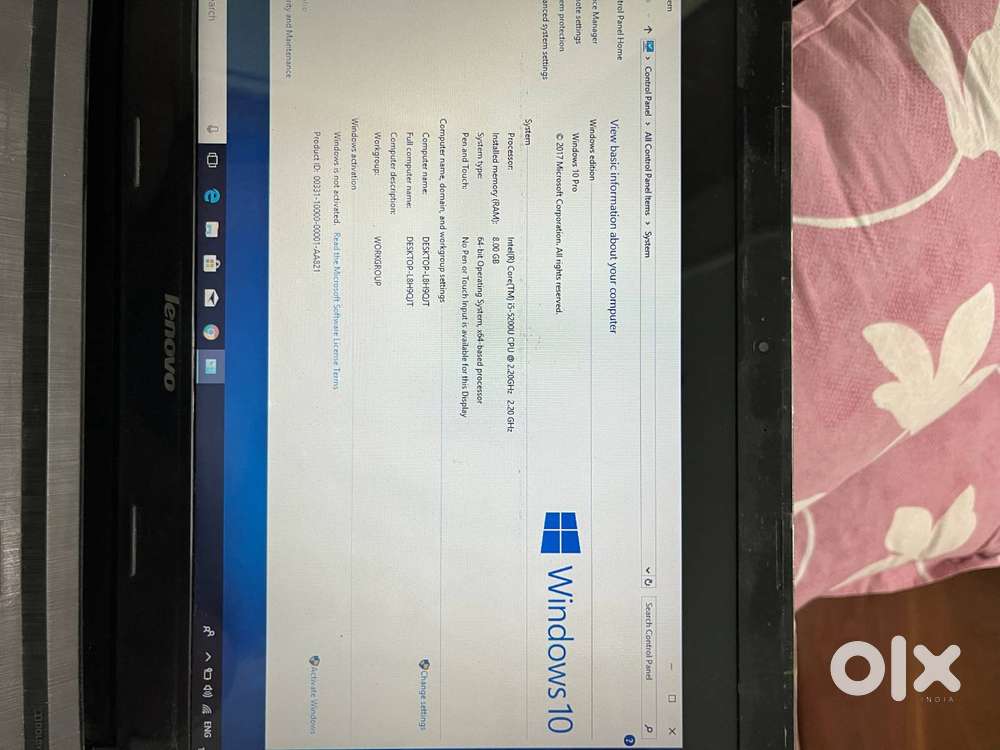 Lenovo Laptop–i5, 8GB RAM  Good Condition  Battery Needs Replacement