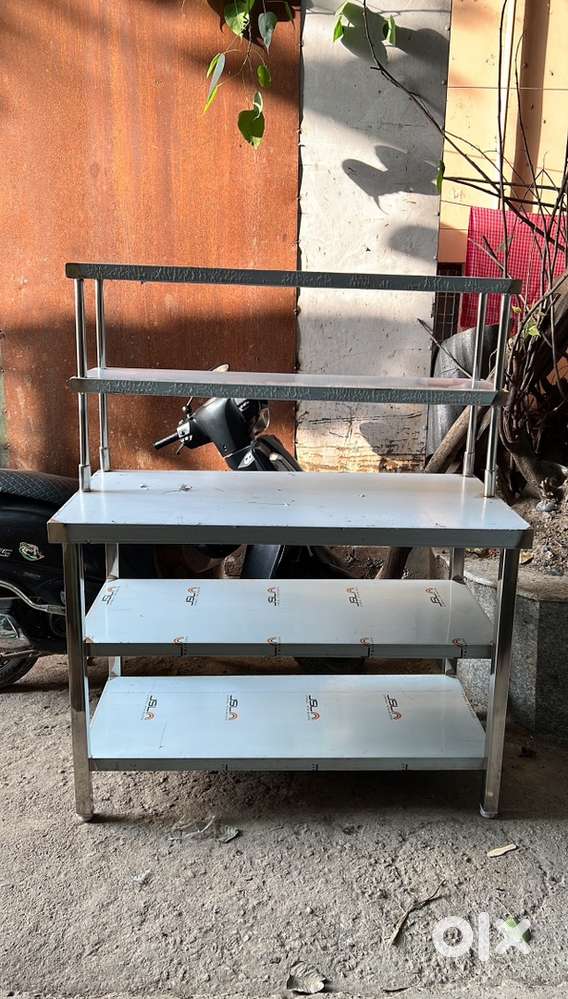 Stainless Steel Kitchen Work Table with Overhead Shelves