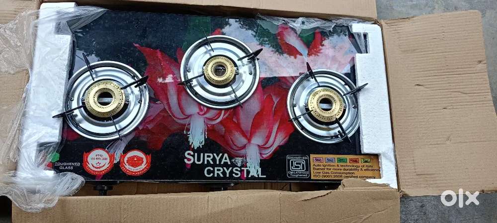 Surya Cristal 3 burner automatic gas stove(new sill pack)