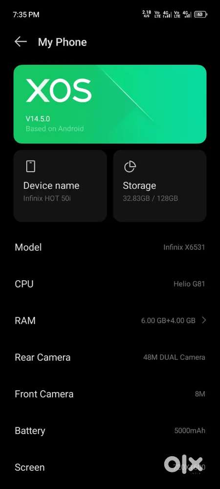 Infinix hot 50i 6+4gb ram 128 gb display glass