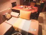 Diwali Offer 30k :L-shaped lilac sofa & Digital glass dining table