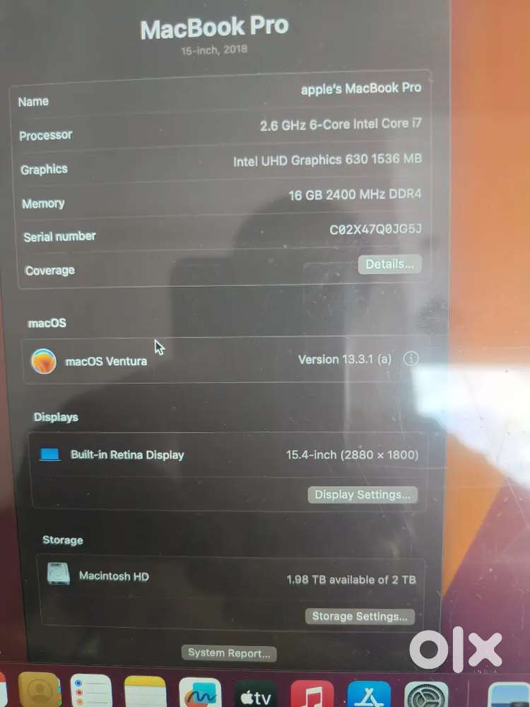 MacBook pro 2020 core i7 16gb 6gb graphic 2tb ssd