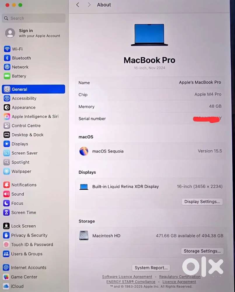 MacBook Pro M4 Pro 16 inch 48/1TB under warranty till Jan 2029