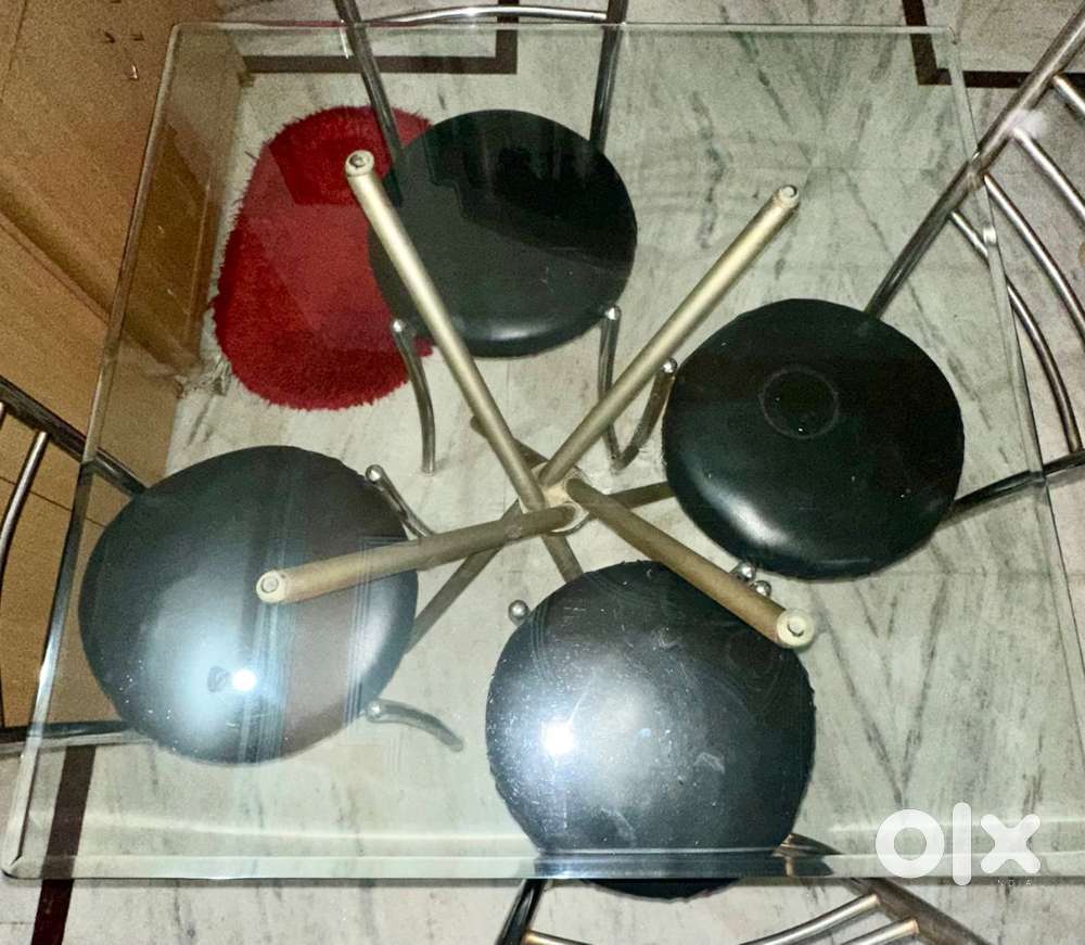 Modern Glass Top 4-Seater Dining Table Set