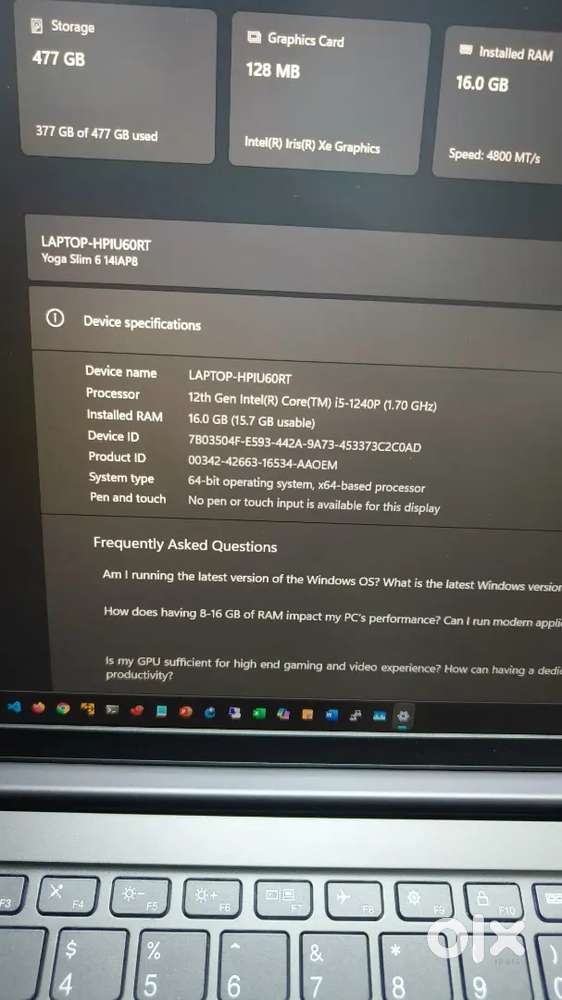 Lenovo Intel Evo Slim yoga 6iLaptop – 12th Gen i5  16GB RAM  512GB SSD