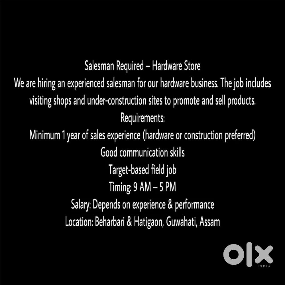 SALESMAN FOR HARDWARE SHOP