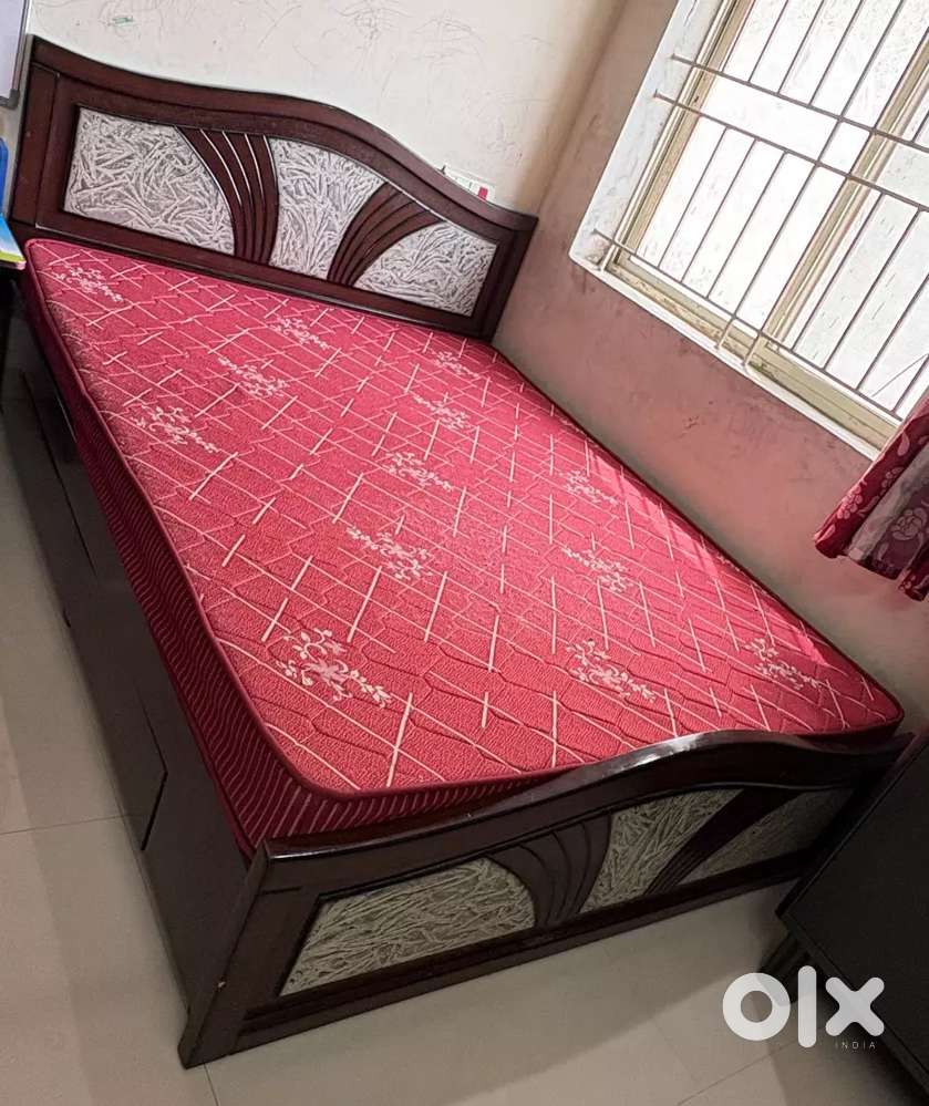 Wooden cot with storage box- Queen Size