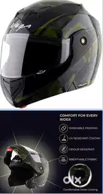 VEGA Crux Dx Fighter Flip-up Helmet Black Battle Green-M