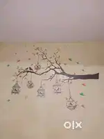 Tree branches with bird cage and flowerself Adhesive sticker(120×80cm)