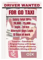 Go taxi driver wanted in coimbatore, 24 hrs login in