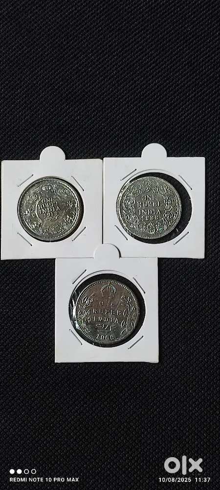 3 Old indian coins, different variety, one rupee coins