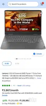 Lenovo LOQ Ryzen 7 7840HS 6 GB NVIDIA RTX 4050 GAMING LAPTOP