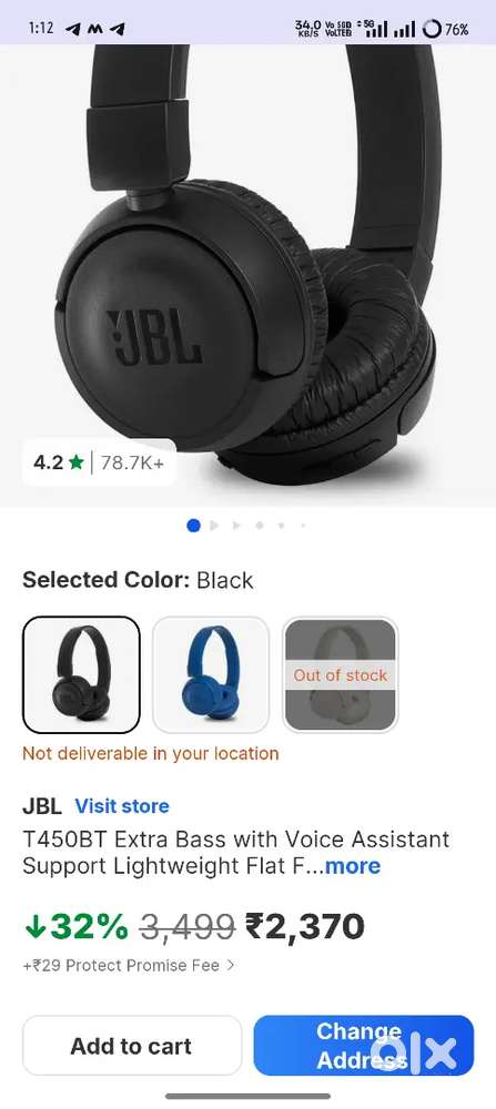 JBL Headset T450BT Extra Bass with Voice Assistant