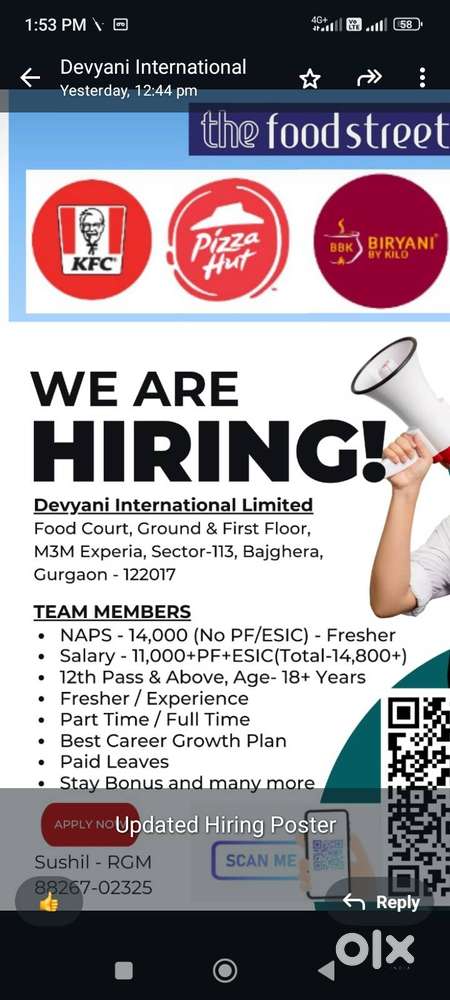 KFC and Pizza hut Freshers request 20staff