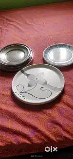 Assorted steel plates and 3 La Opala plates. Hardly used