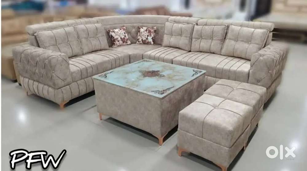 L shape sofa set with designing handle and comfortable headrest