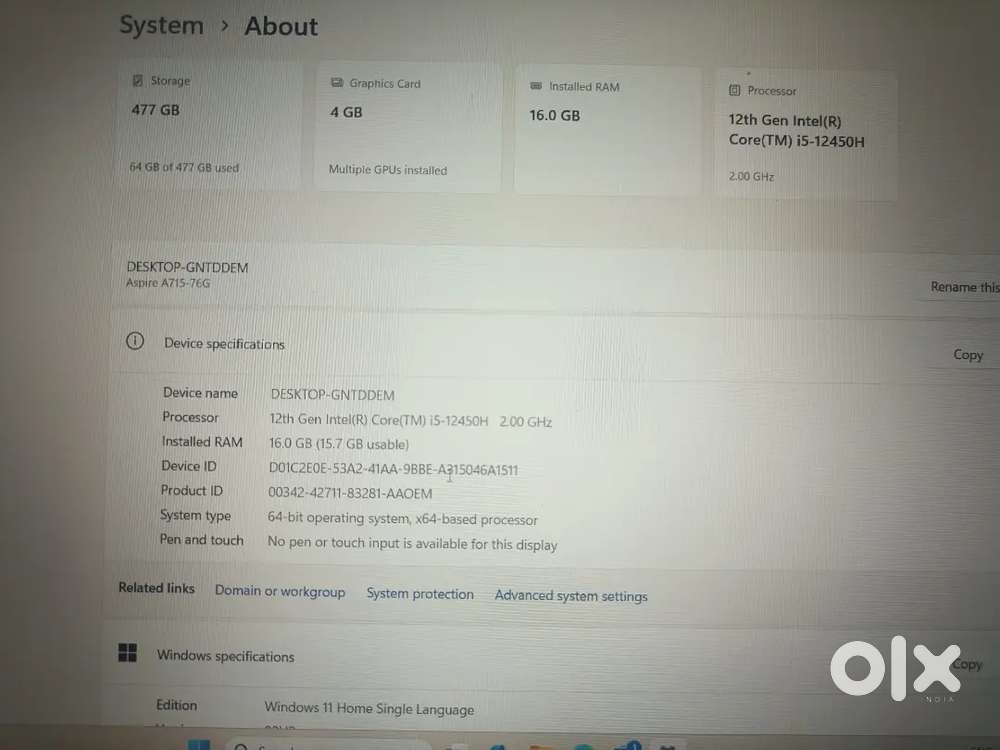 Acer aspire 7 intel core i5 12 generation