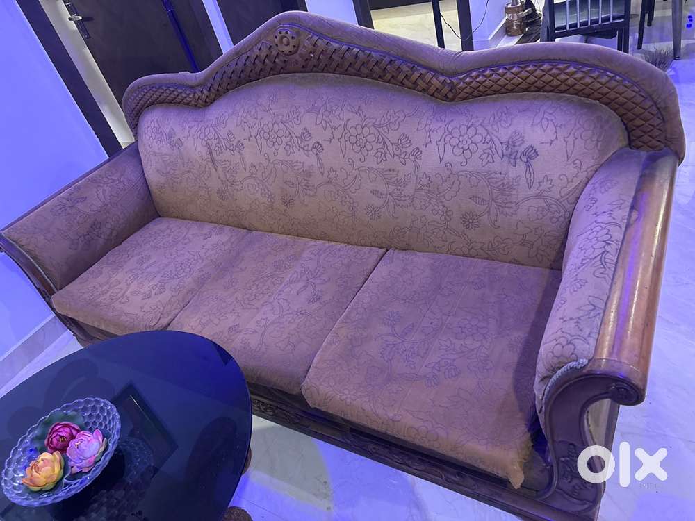 3 seater teak wood sofa with cover and cushions
