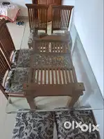 Teakwood Glass Top Six Seater Dinning Table