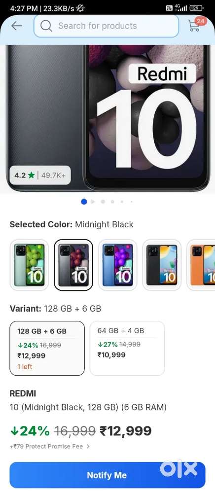 Redmi 10 mobile phone with original display and no complaints