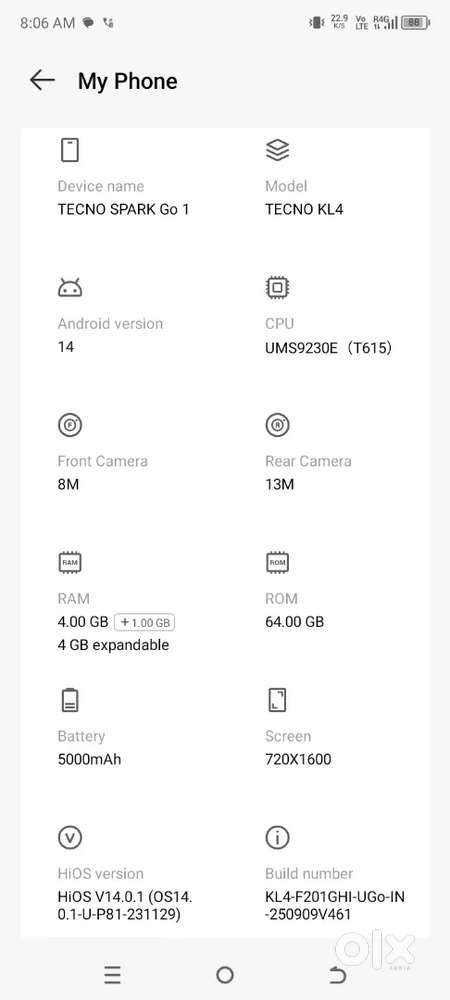 Urgent sale krna hai tecno kl4 4g mobile