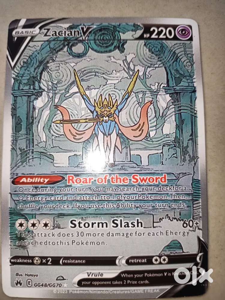 Pokémon card of ZacianV with 220 hp and this is a basic