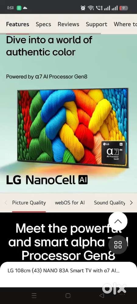 Lg neno cell 43 inches Ai tv