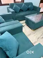 3 months old Sofa with Glass glass Table and Pillow pillow