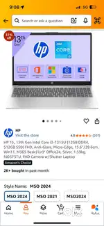 HP 15, 13th Gen Intel Core i3-1315U (12GB DDR4, 512GB SSD)