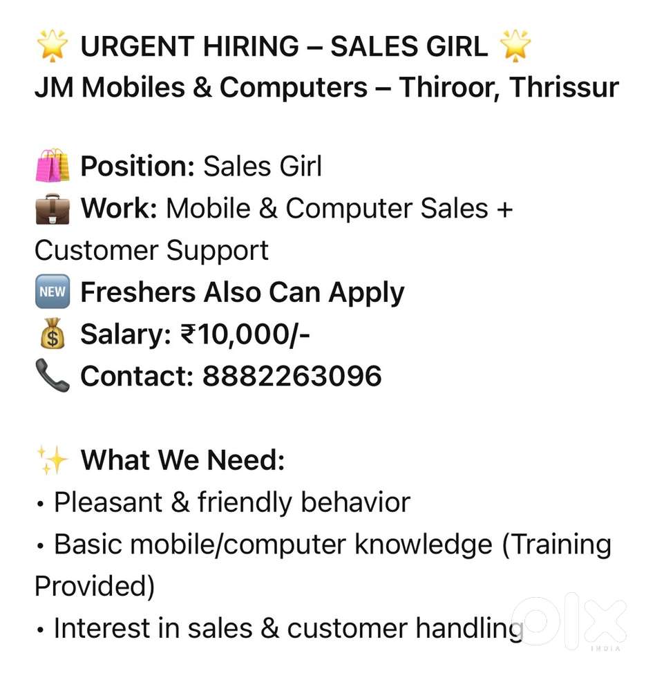 Sales girl needed