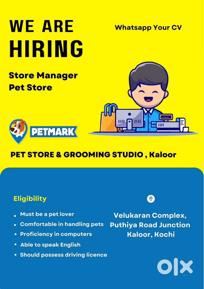 Job Vacancy Store Manager Pet Store  kaloor Kochi
