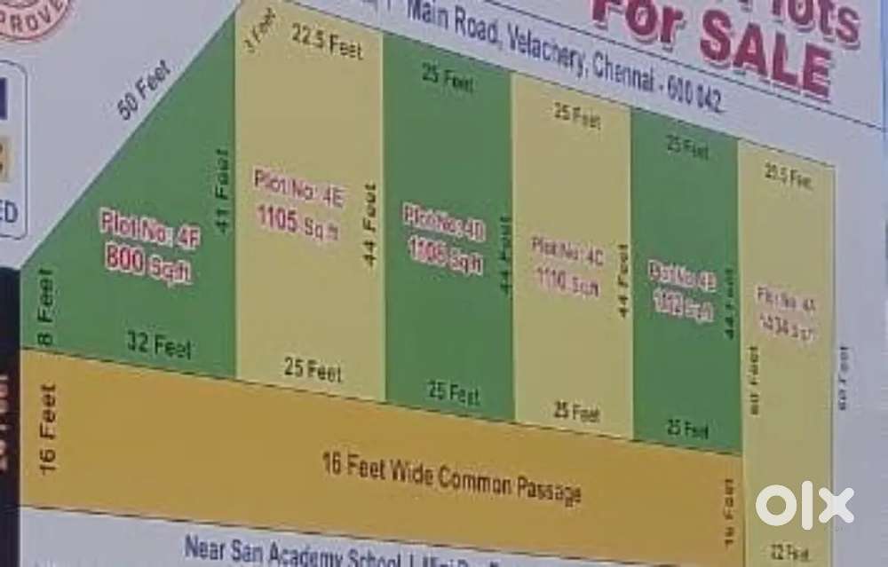1100sqft Aproved plot for sale at Vijaya Nagar Velachery