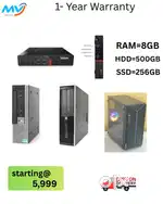 CPU - Branded  Ram - 8GB DDR3  Hard disk - 500GB  Monitor
